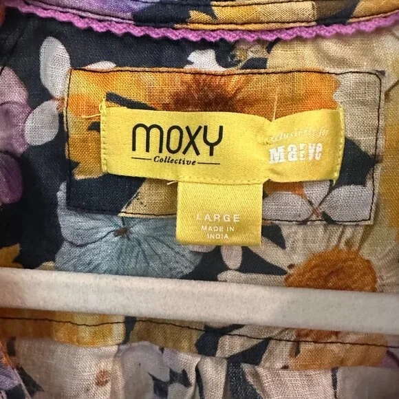 Anthropologie Maeve Moxy Collection Women's Linen Floral Button Front Blouse L - Picture 2 of 3